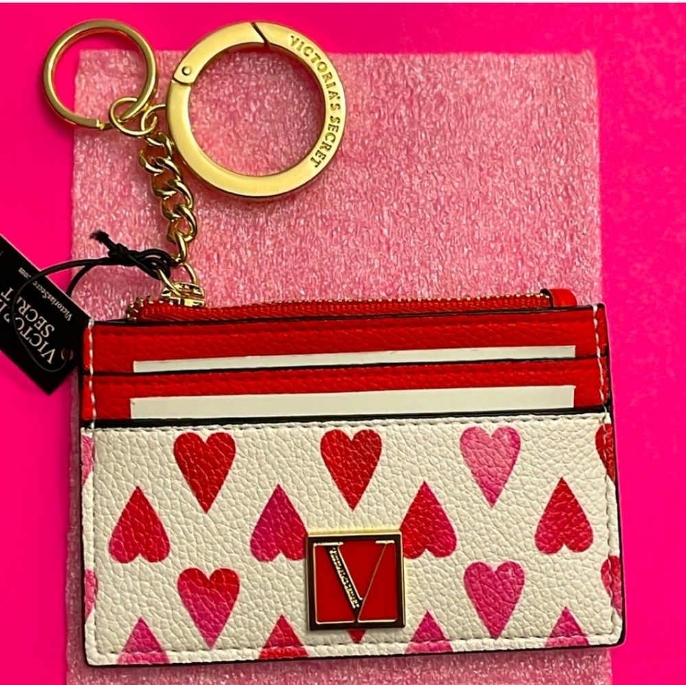 Victoria's Secret Heart Key & Card Holder - Red and Pink